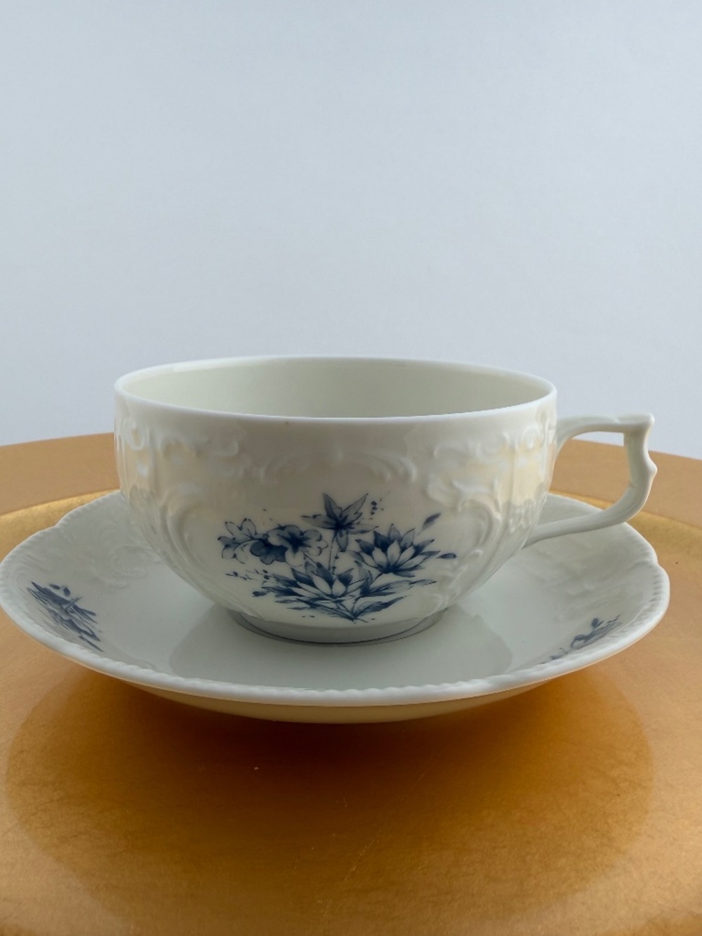 Rosenthal Sanssouci-Blue Floral on White Embossed VTG Tea Cup Set